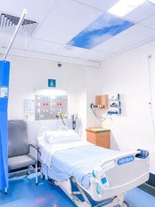 Hospital bed with healing ceilings installed.